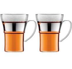 2x35cl Assam cappuccino/tea/coffee glass mugs with stainless steel handle by Bodum