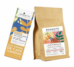 Pack café en grain  & chocolat 70 % cacao (grains de café torréfiés) - AMADITO