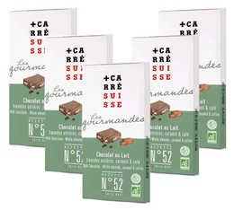 5 Tablettes de Chocolat au lait aux amandes entières Caramel et café Bio Equitable - CARRÉ SUISSE