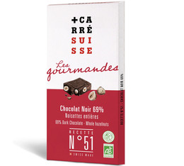 100g tablette chocolat noir aux noisettes entières Bio Equitable - CARRE SUISSE