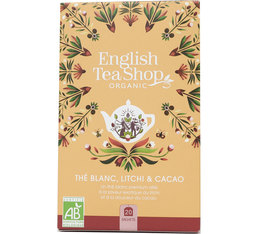 Thé blanc Litchi, cacao - Boîte éco-conçue 20 sachets plats emballés individuellement - English Tea Shop -