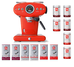 Offre exceptionnelle : pour l'achat d'une Machine expresso  ILLY X1 Anniversary ESE & Ground Rouge, 12 cafés ILLY offert