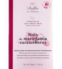 Chocolat Lait Noix de Macadamia Caramélisées 70g - Dolfin