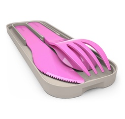 Monbento Pocket Color Pink Biodegradable-plastic Cutlery Set