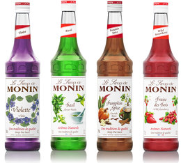 Monin Syrup Bundle of Basil, Wild Strawberry, Violet and Pumpkin Spice - 4 x 70cl