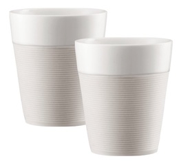 2 mugs Bistro en porcelaine avec bande silicone blanche 30cl - BODUM