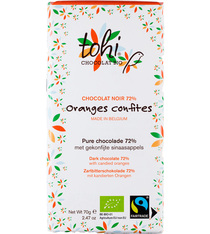 Tablette chocolat noir 74% cacao bio aux oranges amères 70g - Tohi