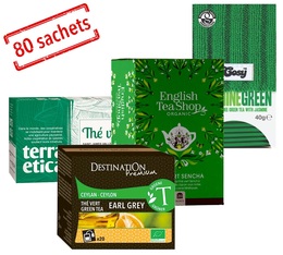 Organic green teas selection pack - 4 boxes of 20 sachets by various brands