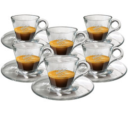 Caffè Vergnano Set of 6 Glass Espresso Cups and Saucers - 5cl