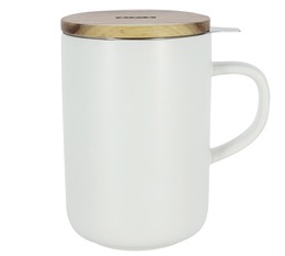 OGO Living White stoneware large tea infusing mug with wooden lid - 475ml