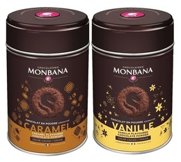 Monbana pack: 2 flavoured chocolate powders - Vanilla and Caramel