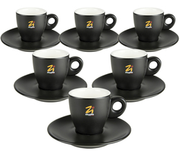Zicaffè Set of 6 Black Cups and Saucers - 7cl