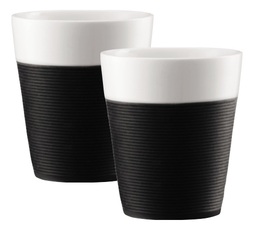 Bodum Set of 2 Bistro Porcelain Mugs With Silicone Sleeve Black - 30cl