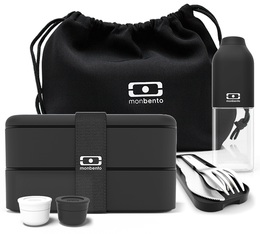 Monbento black Lunchbox pack : lunchbox, bottle, cutlery, sauce cups & bag
