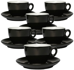 Inker Set of 6 Porcelain Cappuccino Cups and Saucers Black - 17cl