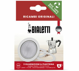 Set of 3 Bialetti joints + 1 filter for 6 cups stainless steel moka pot