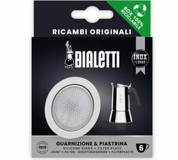 Set of 1 Bialetti seal + 1 filter - 6-cup stainless steel Elegance moka pot range