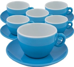 Inker Set of 6 blue porcelain cups & saucers for cappuccino - 160ml capacity