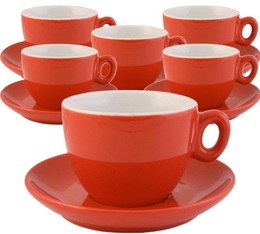 Inker Set of 6 red porcelain cups & saucers for cappuccino - 160ml capacity
