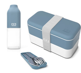 Monbento Original lunch pack in blue: MB lunchbox, drinking bottle & cutlery set