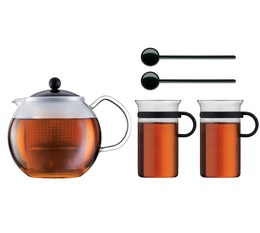 Bodum Assam black Tea set - 1L Assam tea press + 2 x 300ml cups + 2 stirrers