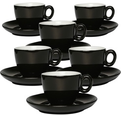 Inker Set of 6 Porcelain Espresso Cups and Saucers Black - 7cl