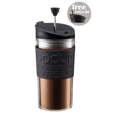Bodum Travel Press Plastic Double-Wall with Extra Lid in Black - 35cl