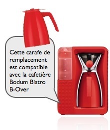 carafe de remplacement rouge pour cafetière bodum bistro b-over