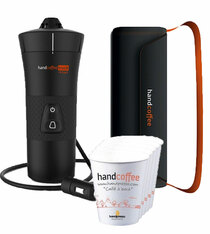 Cafetière Handpresso modèle Handcoffee Truck 24 volts pour dosettes Senseo + son étui de protection + cadeaux MaxiCoffee