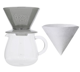 Kit Dripper SCS-04-BR gris + Carafe Kinto verre 600ml - Slow Coffee - Kinto