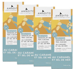 Lot de 4 tablette de Chocolat noir 70% Création au caramel et sel de mer - 4 x 35g - Amadito