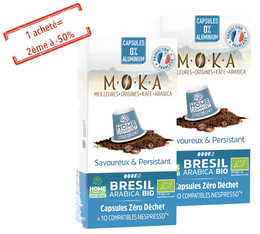 1 achetée = 2 ème à - 50%  20 Capsules Brésil Biodégradables home compost compatibles Nespresso® - Moka