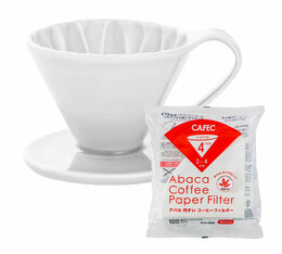 Kit Slow Coffee CAFEC Dripper 4 tasses Blanc + 100 Filtres papier blancs