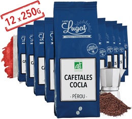 Café bio moulu pour cafetière italienne : Pérou - Cafetales Cocla - 12 x 250g - Cafés Lugat