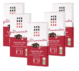 5 tablettes de chocolat noir aux noisettes entières Bio Equitable - CARRE SUISSE