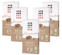 5 Tablettes Chocolat au lait aux noisettes entières Bio Equitable 100g - CARRÉ SUISSE