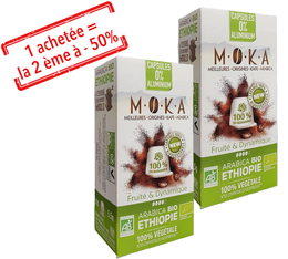 1 achetée = 2 ème à - 50%  20 Capsules Ethiopie Biodégradable compatibles Nespresso® - Moka