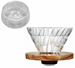 Hario Bundle V60 Dripper VDG-02 in Glass and Olive Wood + Drip Assist PDA-02-T - 4 cups