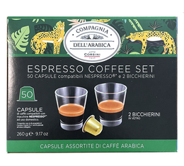 Espresso Coffee set - 50 capsules compatibles Nespresso® + 2 verres espresso - CORSINI