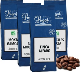 Lot Café en grains : Pur Origine - 4 x 250g - Cafés Lugat