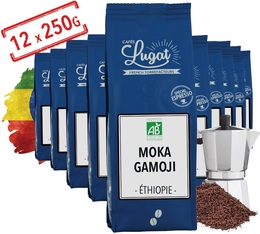 Café bio moulu pour cafetière italienne  : Ethiopie - Gamoji - 12 x 250g - Cafés Lugat