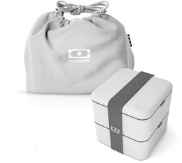 Pack Lunch box MB Square Coton gris + Pochette  - Monbento