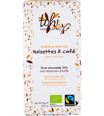 Tablette chocolat noir 74% cacao bio à la noisette & café 70g - Tohi