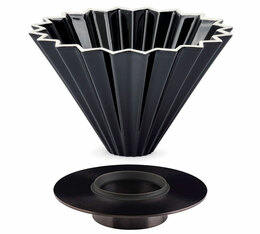 Dripper ORIGAMI noir en porcelaine de Mino avec support Loveramics en inox