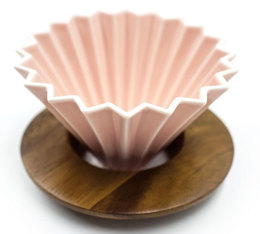 Dripper rose en porcelaine 4 tasses + support en bois - Origami