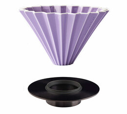 Dripper ORIGAMI violet en porcelaine de Mino avec support Loveramics en inox