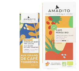Capsules compatibles Nespresso® Biodégradables Pérou + Chocolat noir 70% au café torréfié Amadito - Pack découverte