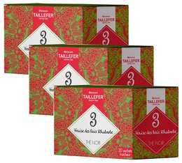 Pack Thé noir fraise des bois, rhubarbe en sachet- Maison Taillefer - 3 boîtes de 20 sachets