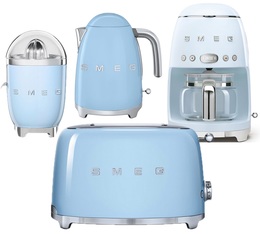 Pack Petit Déjeuner (Toaster - Cafetière filtre - Presse Agrumes - Bouilloire) Années 50 Bleu Azur - SMEG