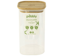 Boîte de conservation carrée - PEBBLY - en verre et bambou - 1.4L
